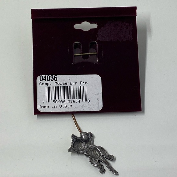 JJ Vintage Funny "Mouse Error!" Dangling Cat Pewter-Toned Pin Brooch NWT - Picture 3 of 4